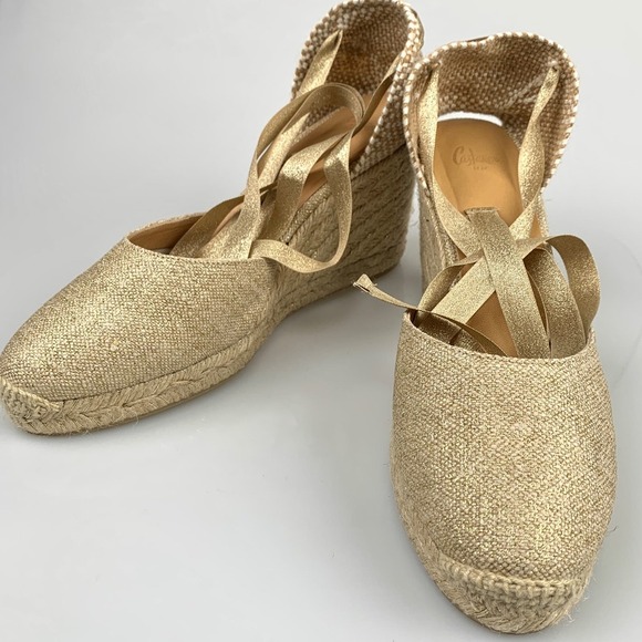 NIB CASTANER Carina Linen Wedge Espadrille Sandals Size 41 - Picture 4 of 12